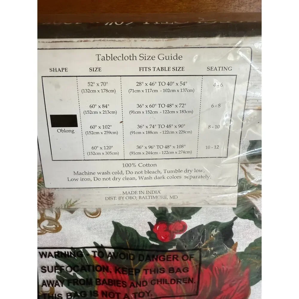 Holiday Christmas Tablecloth Poinsettia & Holly Print 60 x 120